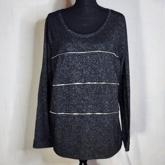 Lane Bryant Tops - Lane Bryant Grey Black Exposed Faux Zipper LS Cotton Metallic Nylon Top Sz 18/20